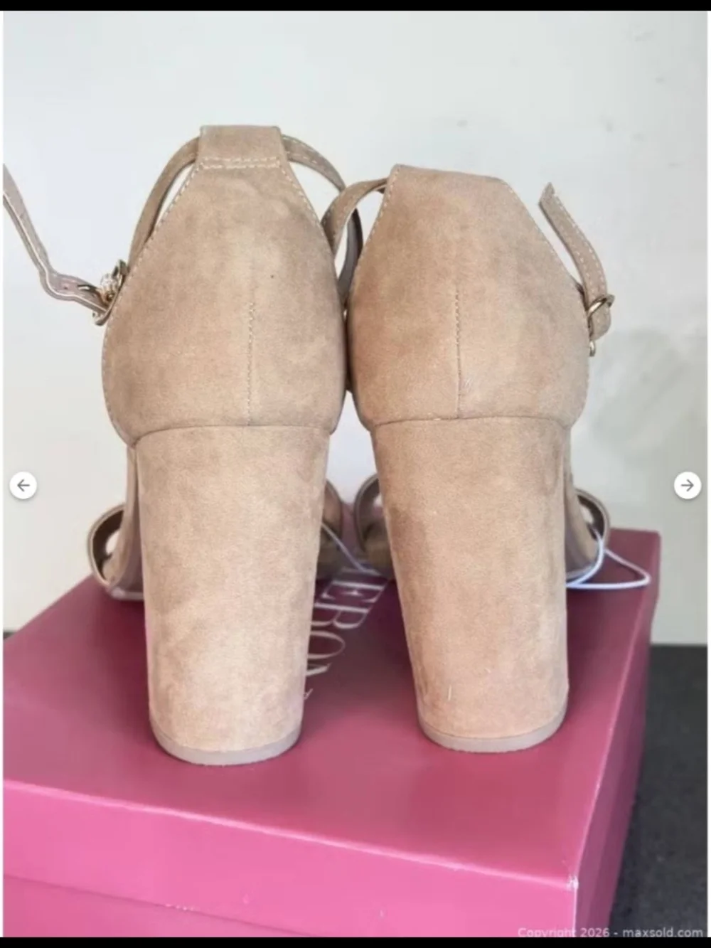 Merona Nude/Tan Suede Ankle-Strap Block Heel Sandals - Picture 3 of 4